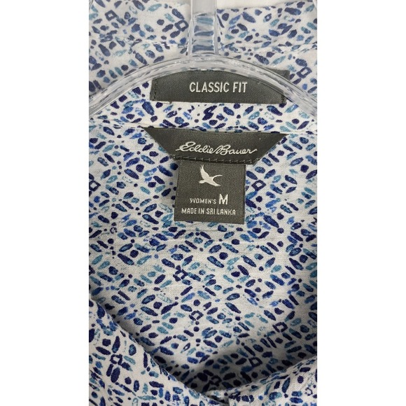 Eddie Bauer Women's Shirt Sz M Classic Fit Blue White Print Roll-Tap - Picture 6 of 7